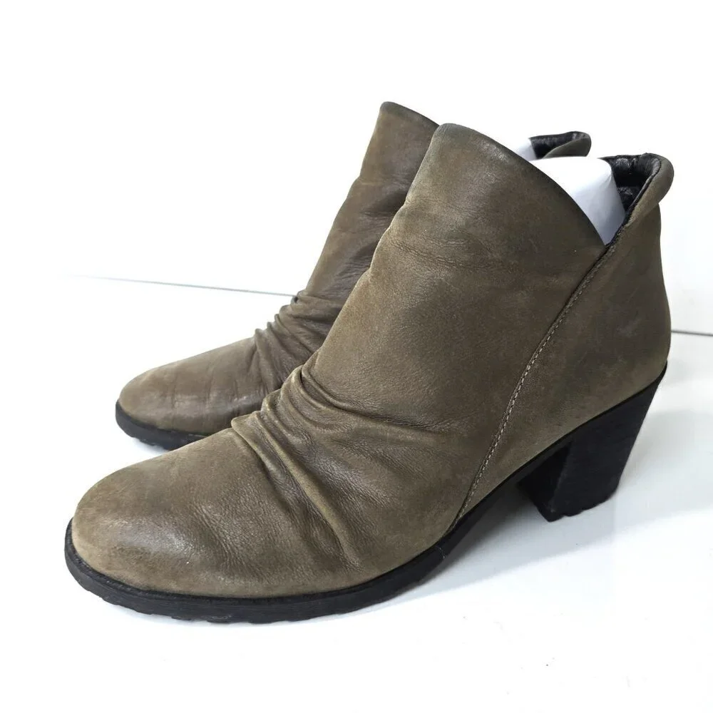 Aerosoles Olive Green Incline Ankle Zip Block Heeled Leather Comfort Booties